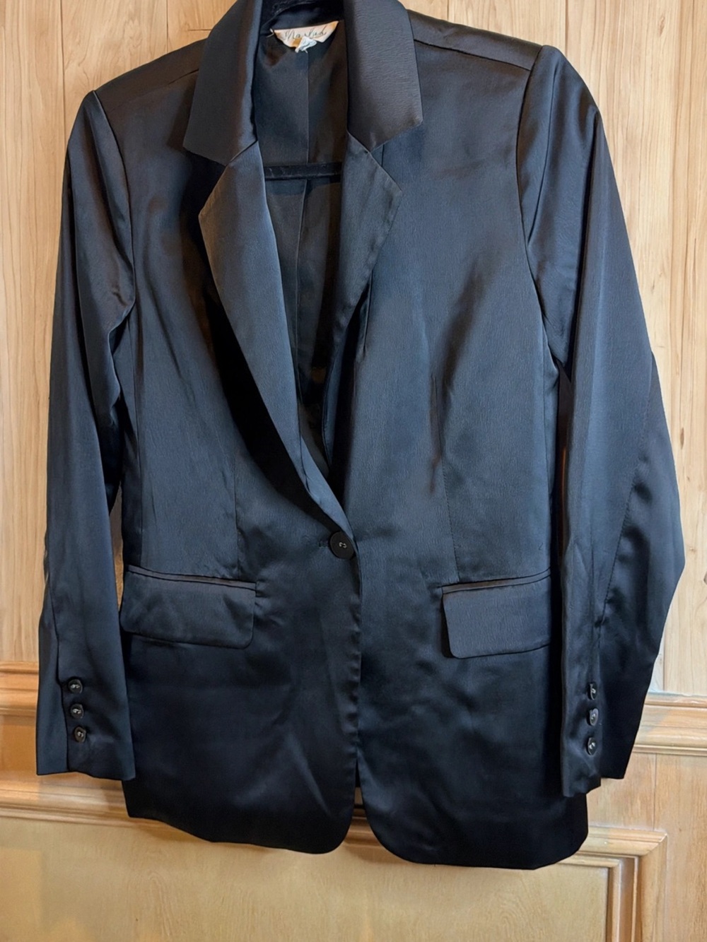 Marled Black Satin Single-Button Blazer